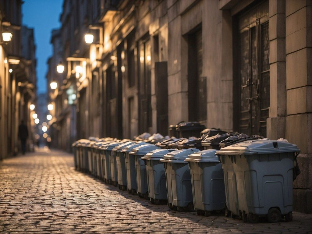 Organised garbage bins on a street